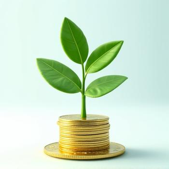 Illustration of a thriving plant with coins representing dividend growth.