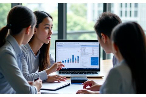 Financial advisor explaining CPF charts to a small group with a presentation screen in background.